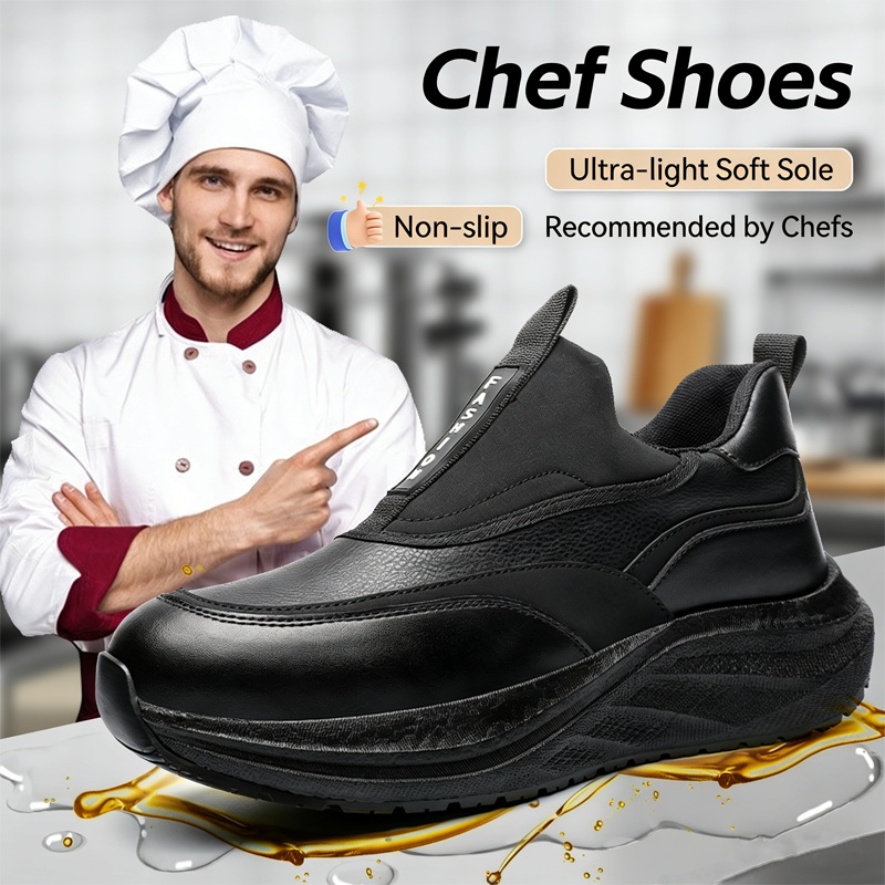 Leather Shoe Polish - รองเท้าหนังผู้ชายแบบสวมกันน้ำ กันลื่น รองเท้าเชฟ ทนทานต่อการสึกหรอ รองเท้าลำลองผู้ชาย ทนน้ำมัน